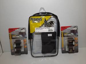lot 1419 image: (3) Firearm Accessories Pegasus Quantico Double Mag Pouch, 10mm 45 Cal (2) VersaCarrier Magazine Carrier,.40 S&W
