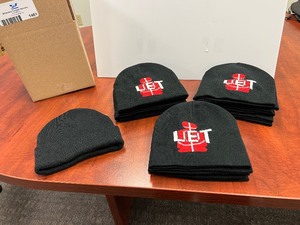 lot 1461 image: Embroidered Acrylic Hats (17) LET, black (1) No Logo, black