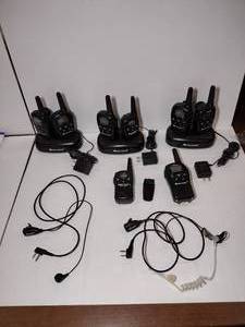 lot 1556 image: (3) Midland LXT500PA Two-Way Radio with charging station. (2) Midland two-way radios wo charging stations