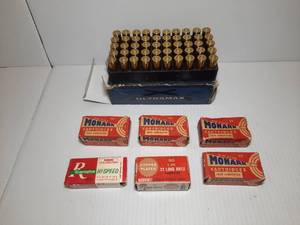 lot 1648 image: Vintage boxes of Ammo Ultramax Smokeless  Monark Rim Fire ,22 LR Remington Hi-Speed Sears