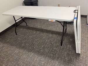 lot 1612 image: (2) White Folding Tables with easy-to-carry handle