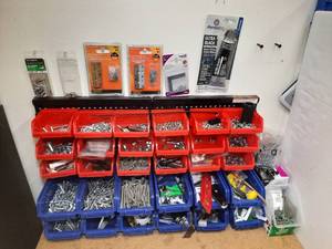 lot 1732 image: 30 Bin Wall Mount Parts Rack. Hardware parts included