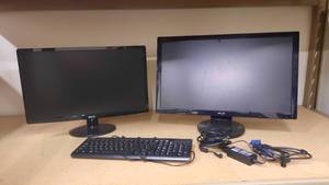 lot 1738 image: 2 Monitors Acer  21.5 Widescreen LED  24 Asus LCD Monitor Acer Keyboard.