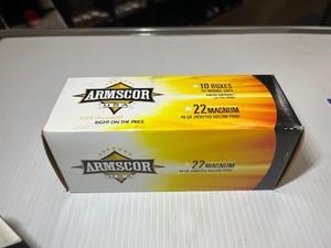 lot 1230 image: Armscor Ammo,  Precision Rimfire Cartridges 22 Magnum, 40 GR JHP, 10 boxes of 50 RDs each