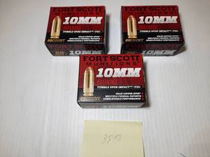 lot 1833 image: (3) Fort Scott Munitions 10mm, Tumble Upon Impact (TUI), 20 Rounds per Box