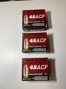 lot 1844 image: (3) Fort Scott Munitions 45ACP, Tumble Upon Impact (TUI), 20 RDS