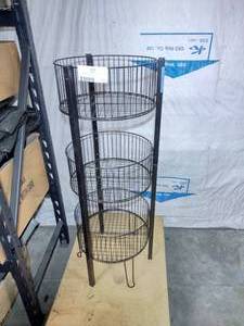 lot 1891 image: Wire 3-Tier Bin, 16.5 Dia. x 46 H, Metal, Black