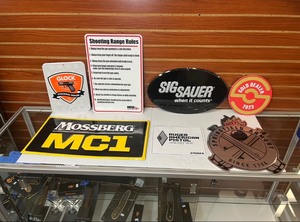 lot 1883 image: (7) Firearm Brand Signs Glock Rules of Range Sig Sauer MCI Ruger Springfield