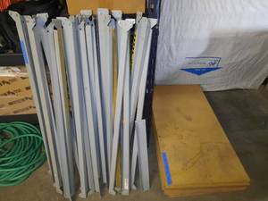 lot 1670 image: (10) shelves, measure 48 X 24 (28) Long and short steel crossbars, 24 and 48 inches (1) Short Beam