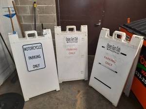 lot 1899 image: (3) Sidewalk White A-fram Folding Sign