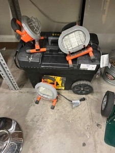 lot 1742 image: Stanley Promobile Chest Hand tools SkilSaw B&D 38 Drill (3) work Lights
