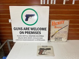 lot 1928 image: (3) Signs Guns are welcome... Henry Rifle 1911 9mm
