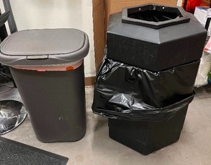 lot 1958 image: (2) trash containers 1 open top and 1 flip top