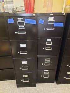 lot 1927 image: (2) 4-drawer vertical steel filing cabinets. Has lock but no key. Measures 27 W X 15 D X 52 H