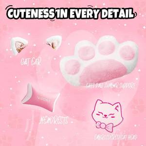 Vigosit Pink Gaming Chair with Cat Paw Lumbar Cushion