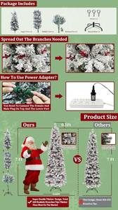 Turnmeon 7 Foot Prelit Snow Flocked Pencil Christmas Tree