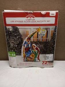 HOLIDAY TIME LIGHT UP LED STAINED GLASS LOOK NATIVITY SET