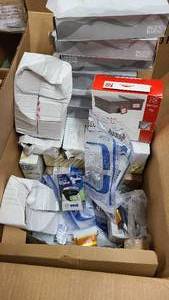 lot 66 image: Box of Loose office supplies, stampers, pens, paper and much more