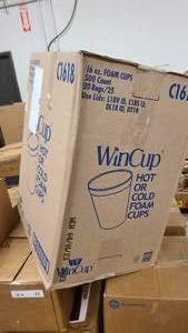 lot 74 image: Large case of WinCup 16oz Foam Cups 500count