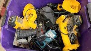 lot 89 image: Purple tote of used handheld tools. Sold As Is