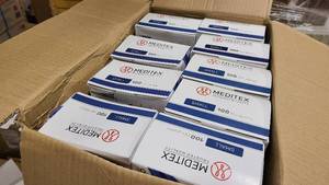 lot 136 image: Box of Small Size Meditex Nitrile Powder Gloves