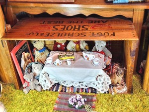 lot 287 image: Antique Bear Diarama in Antique Schulze Shoes Box