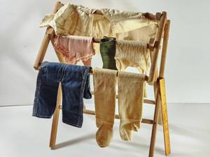 lot 378 image: Antique Doll Size Drying Rack with Clothes