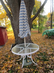 Patio table, round with umbrella & ...