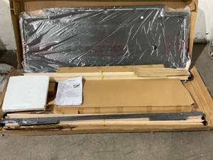 lot 104 image: RYR Upholstered Platform Queen Size Bed Frame with Classic Headboard - Black Beige