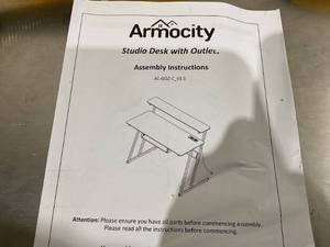 lot 216 image: armocity 47 Music Studio Desk with Power Outlet - Grey Oak