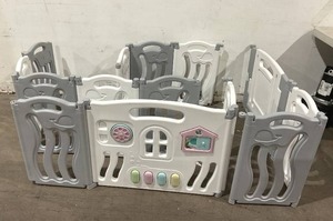 lot 314 image: Gray & White 14-Panel Interactive Baby Play Pen