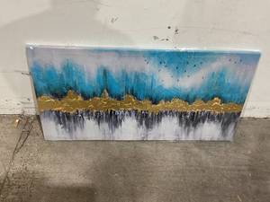 lot 232 image: Ardemy Teal Mountain Abstract Canvas Wall Art