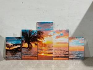 lot 135 image: Ocean Beach Sea Abstract Framed Canvas Wall Art - 5PCS