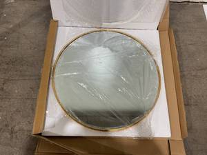 lot 417 image: 24 inch Round Gold Framed Wall Mounted Mirror