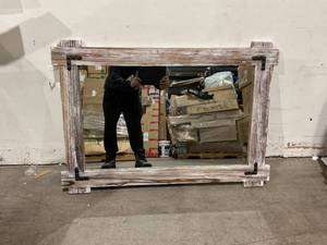 lot 423 image: Rustic Wood Farmhouse Rectangular Wall Mirror