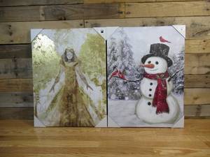 lot 63 image: Two Large Canvas Prints (Snowman & Angel)