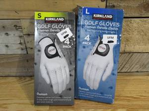 lot 156 image: TWO Kirkland Signature Leather Golf Glove 4-packs (Right & Left Handed)