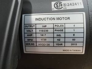 lot 34 image: 1HP - 11523060S4 - ELECTRIC MOTOR - PART# 792352