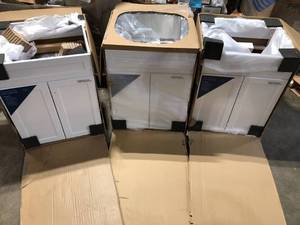 Lot of 3 Glacier Bay All-in-One Stainless Steel 24 in Laundry Sink with Faucet and Storage Cabinet in White Faucet Not Included  Customer Returns See Pictures