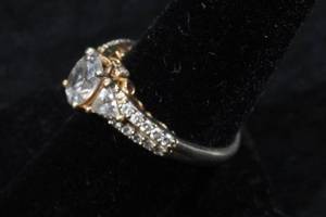 lot 27 image: Sterling Silver Ladies Engagement Style Ring - Gold Plated Accents