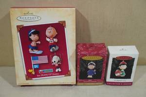 lot 215 image: 3 Vintage Hallmark Keepsake Christmas Ornaments -Peanuts Lucy and Gang