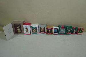 lot 222 image: 10 Vintage Hallmark Keepsake Christmas Ornaments -Lighted Backstage Bear, Little Whittler, Hey Diddle Diddle