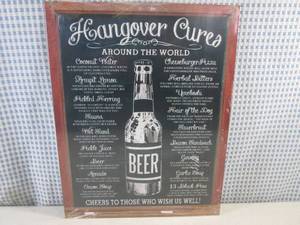 (FS) Hangover Cures Around The World Tin Sign 12 12 x 16 New in Plastic Wrap
