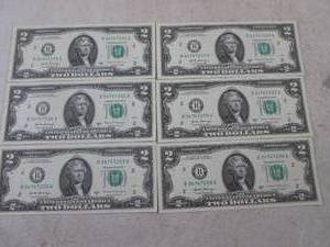 (CNTR) 6 Uncirculated Sequential $2 Bills