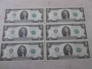 (CNTR) 6 Uncirculated Sequential $2 Bills