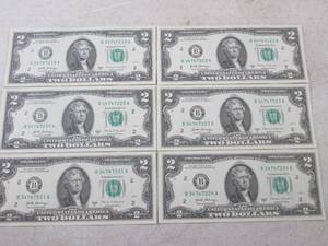 (CNTR) 6 Uncirculated Sequential $2 Bills