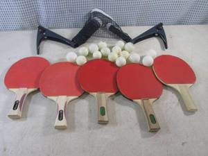 (CSB) Ping Pong Table Tennis Set - Net with Mount Clamps, 5 Paddles and 16 Balls