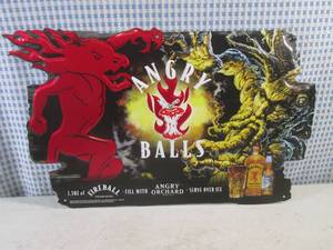 (FS) Angry Orchard Angry Balls Fireball Tin Bar Sign - New - 17 12 x 10 12