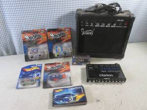 (G-1) Small Guitar Amp, Clarion Equalizer and Assorted Hot Wheels