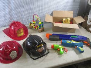 (F-1) Assorted Kids Toys Wood Blocks Fire Hats Etc